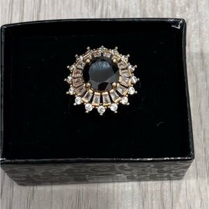 Sophisticated Black Onyx Clear CZ and Gold Women's Ring